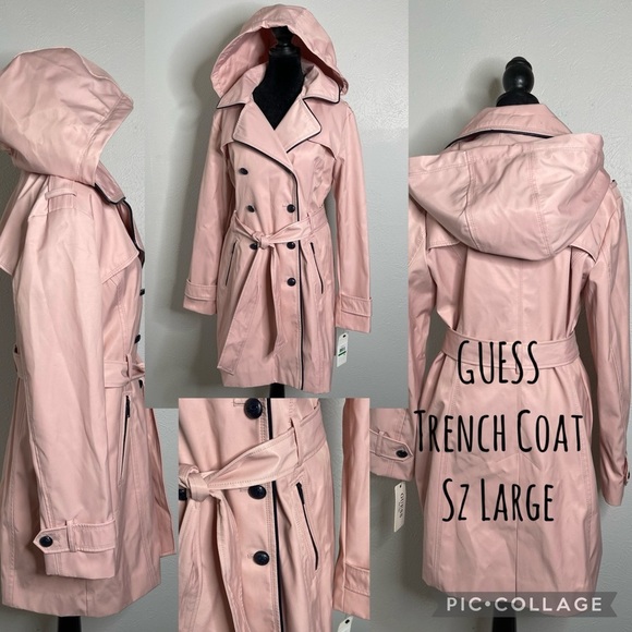Women’s GUESS Trench Coat Blush Pink Sz Large - Picture 6 of 15